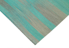 Degrade Kilim Turquoise Striped Cotton Wool Handmade Area Rug 6'11'' x 8'7''
