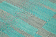 Degrade Kilim Turquoise Striped Cotton Wool Handmade Area Rug 6'11'' x 8'7''