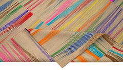 Degrade Kilim White Striped Cotton Wool Handmade Area Rug 6'10'' x 9'3''