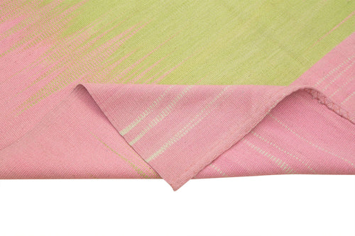 Degrade Kilim Pink Striped Cotton Wool Handmade Area Rug 5'10'' x 9'4''