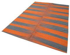 Degrade Kilim Orange Striped Cotton Wool Handmade Area Rug 5'10'' x 8'5''