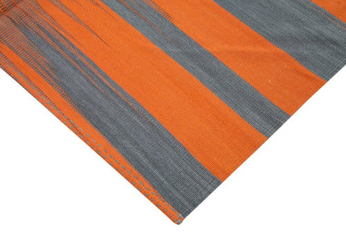 Degrade Kilim Orange Striped Cotton Wool Handmade Area Rug 5'10'' x 8'5''