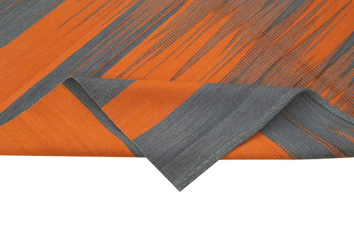 Degrade Kilim Orange Striped Cotton Wool Handmade Area Rug 5'10'' x 8'5''