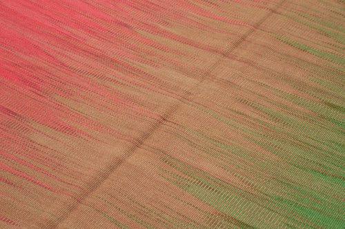 Degrade Kilim Pink Striped Cotton Wool Handmade Area Rug 5'10'' x 8'8''