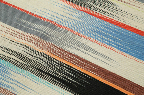 Degrade Kilim White Striped Cotton Wool Handmade Area Rug 6'0'' x 9'2''