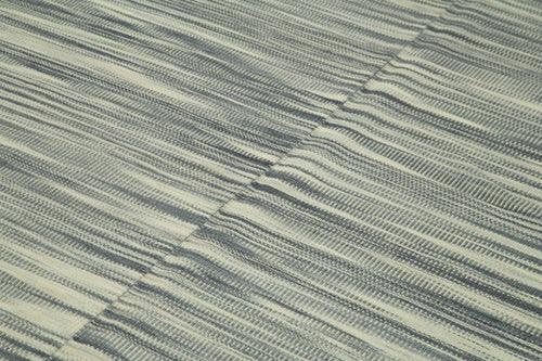 Degrade Kilim Beige Striped Cotton Wool Handmade Area Rug 6'8'' x 10'5''