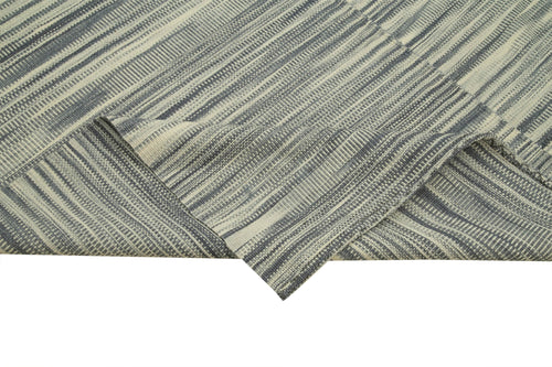 Degrade Kilim Beige Striped Cotton Wool Handmade Area Rug 6'8'' x 10'5''