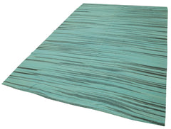 Degrade Kilim Turquoise Striped Cotton Wool Handmade Area Rug 6'0'' x 9'0''