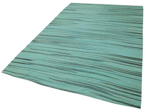 Degrade Kilim Turquoise Striped Cotton Wool Handmade Area Rug 6'0'' x 9'0''