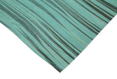 Degrade Kilim Turquoise Striped Cotton Wool Handmade Area Rug 6'0'' x 9'0''