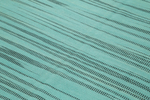 Degrade Kilim Turquoise Striped Cotton Wool Handmade Area Rug 6'0'' x 9'0''
