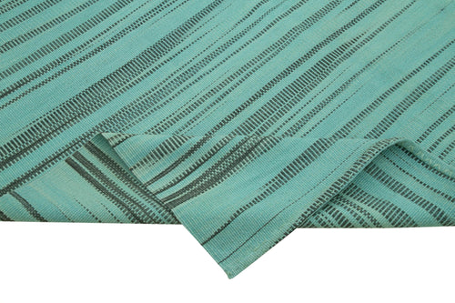 Degrade Kilim Turquoise Striped Cotton Wool Handmade Area Rug 6'0'' x 9'0''