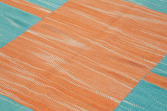 Degrade Kilim Turquoise Striped Cotton Wool Handmade Area Rug 6'9'' x 9'4''