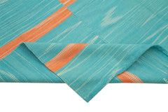 Degrade Kilim Turquoise Striped Cotton Wool Handmade Area Rug 6'9'' x 9'4''