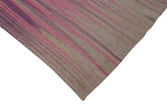 Degrade Kilim Brown Striped Cotton Wool Handmade Area Rug 5'10'' x 8'4''