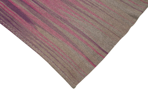 Degrade Kilim Brown Striped Cotton Wool Handmade Area Rug 5'10'' x 8'4''