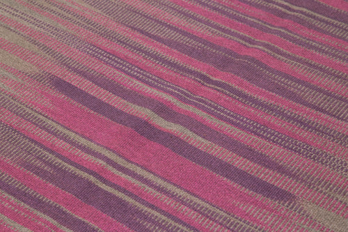 Degrade Kilim Brown Striped Cotton Wool Handmade Area Rug 5'10'' x 8'4''