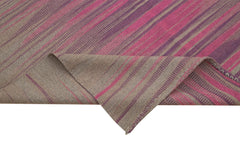 Degrade Kilim Brown Striped Cotton Wool Handmade Area Rug 5'10'' x 8'4''