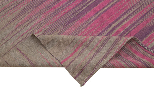 Degrade Kilim Brown Striped Cotton Wool Handmade Area Rug 5'10'' x 8'4''