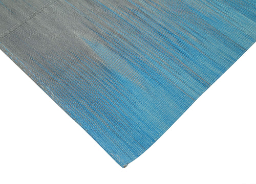 Degrade Kilim Blue Striped Cotton Wool Handmade Area Rug 6'11'' x 10'2''