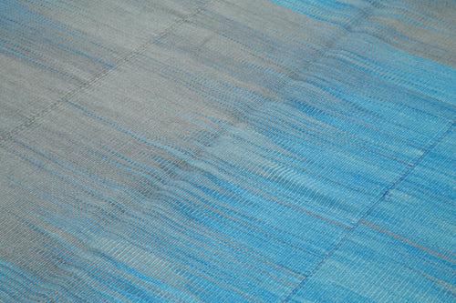 Degrade Kilim Blue Striped Cotton Wool Handmade Area Rug 6'11'' x 10'2''