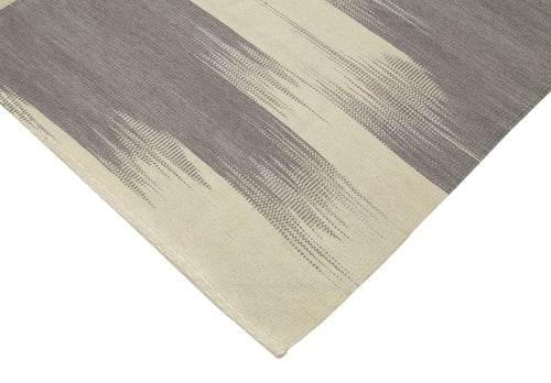 Degrade Kilim Beige Striped Cotton Wool Handmade Area Rug 6'7'' x 9'1''