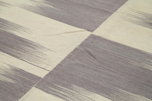 Degrade Kilim Beige Striped Cotton Wool Handmade Area Rug 6'7'' x 9'1''