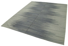 Degrade Kilim Grey Striped Cotton Wool Handmade Area Rug 6'9'' x 8'0''