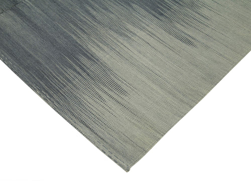 Degrade Kilim Grey Striped Cotton Wool Handmade Area Rug 6'9'' x 8'0''