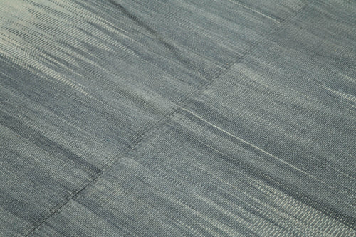 Degrade Kilim Grey Striped Cotton Wool Handmade Area Rug 6'9'' x 8'0''