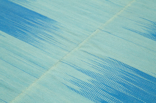 Degrade Kilim Blue Striped Cotton Wool Handmade Area Rug 6'10'' x 8'9''