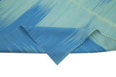 Degrade Kilim Blue Striped Cotton Wool Handmade Area Rug 6'10'' x 8'9''