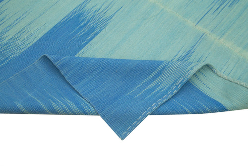 Degrade Kilim Blue Striped Cotton Wool Handmade Area Rug 6'10'' x 8'9''