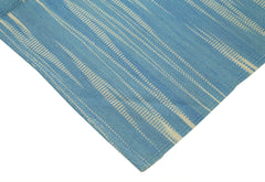 Degrade Kilim Blue Striped Cotton Wool Handmade Area Rug 4'8'' x 5'10''