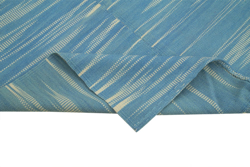 Degrade Kilim Blue Striped Cotton Wool Handmade Area Rug 4'8'' x 5'10''