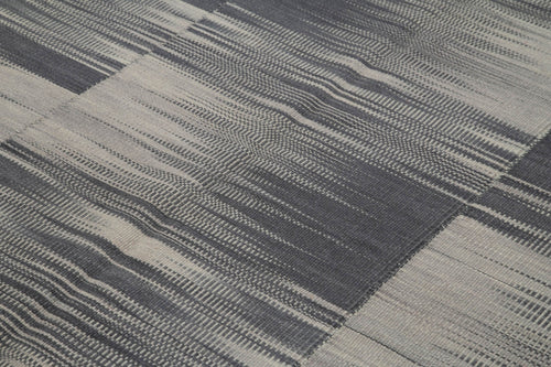 Degrade Kilim Grey Striped Cotton Wool Handmade Area Rug 6'11'' x 8'1''