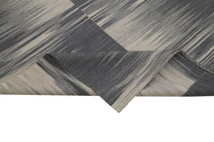 Degrade Kilim Grey Striped Cotton Wool Handmade Area Rug 6'11'' x 8'1''