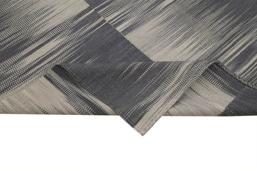 Degrade Kilim Grey Striped Cotton Wool Handmade Area Rug 6'11'' x 8'1''