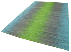 Degrade Kilim White Striped Cotton Wool Handmade Area Rug 6'6'' x 9'10''