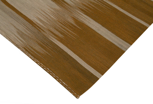Degrade Kilim Brown Striped Cotton Wool Handmade Area Rug 6'7'' x 9'5''