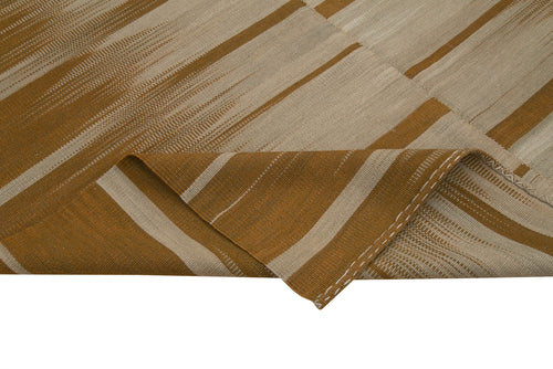 Degrade Kilim Brown Striped Cotton Wool Handmade Area Rug 6'7'' x 9'5''