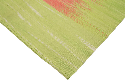 Degrade Kilim Green Striped Cotton Wool Handmade Area Rug 5'10'' x 9'3''