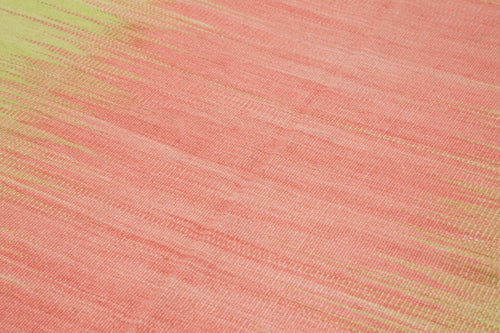 Degrade Kilim Green Striped Cotton Wool Handmade Area Rug 5'10'' x 9'3''