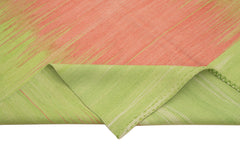 Degrade Kilim Green Striped Cotton Wool Handmade Area Rug 5'10'' x 9'3''