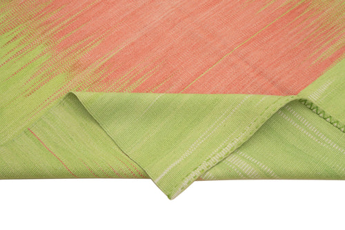 Degrade Kilim Green Striped Cotton Wool Handmade Area Rug 5'10'' x 9'3''