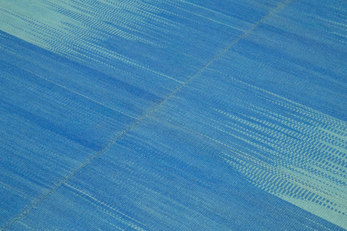Degrade Kilim Blue Striped Cotton Wool Handmade Area Rug 6'11'' x 8'2''