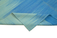 Degrade Kilim Blue Striped Cotton Wool Handmade Area Rug 6'11'' x 8'2''