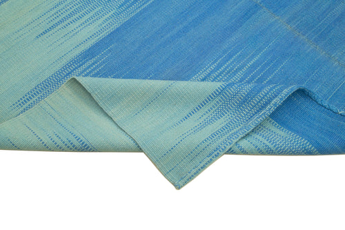 Degrade Kilim Blue Striped Cotton Wool Handmade Area Rug 6'11'' x 8'2''