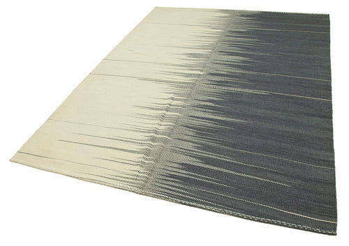 Degrade Kilim Beige Striped Cotton Wool Handmade Area Rug 5'9'' x 8'0''