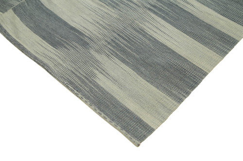 Degrade Kilim Grey Striped Cotton Wool Handmade Area Rug 6'7'' x 9'5''